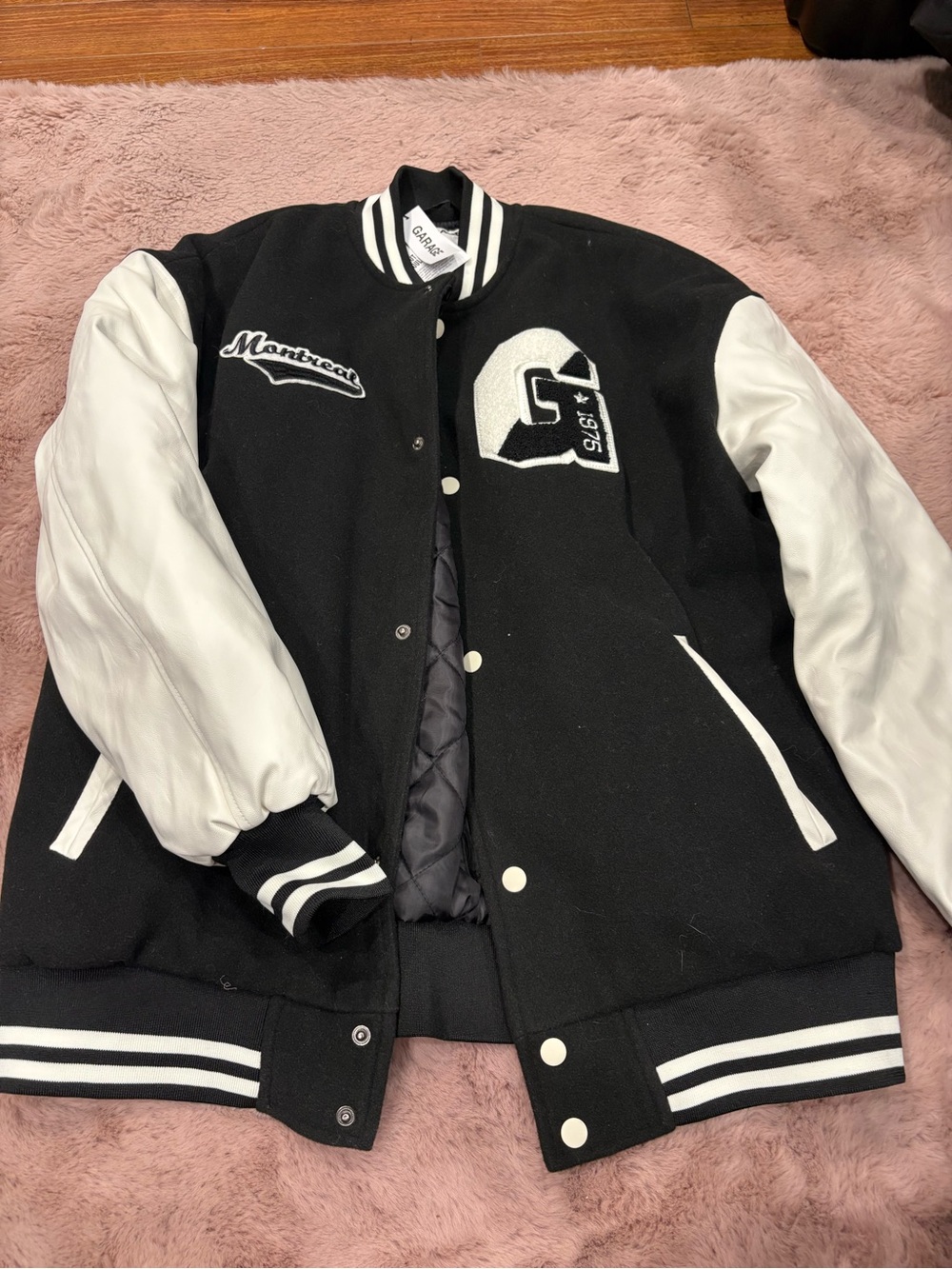 Garage Black and White Striped Collar Bomber Jacket